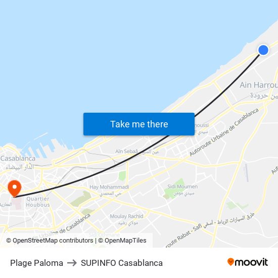 Plage Paloma to SUPINFO Casablanca map