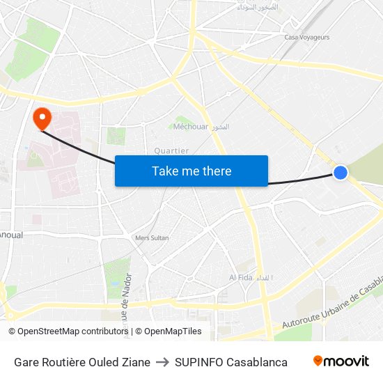 Gare Routière Ouled Ziane to SUPINFO Casablanca map