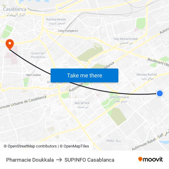 Pharmacie Doukkala to SUPINFO Casablanca map
