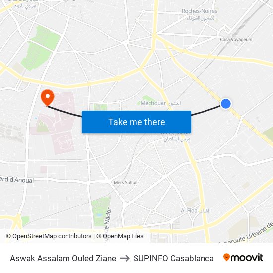 Aswak Assalam Ouled Ziane to SUPINFO Casablanca map