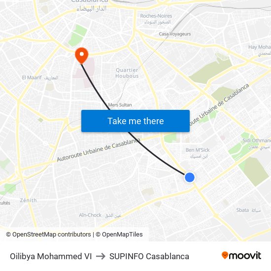 Oilibya Mohammed VI to SUPINFO Casablanca map