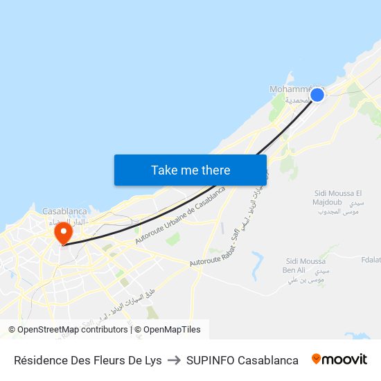 Résidence Des Fleurs De Lys to SUPINFO Casablanca map