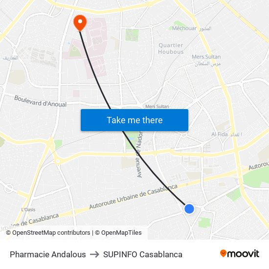 Pharmacie Andalous to SUPINFO Casablanca map