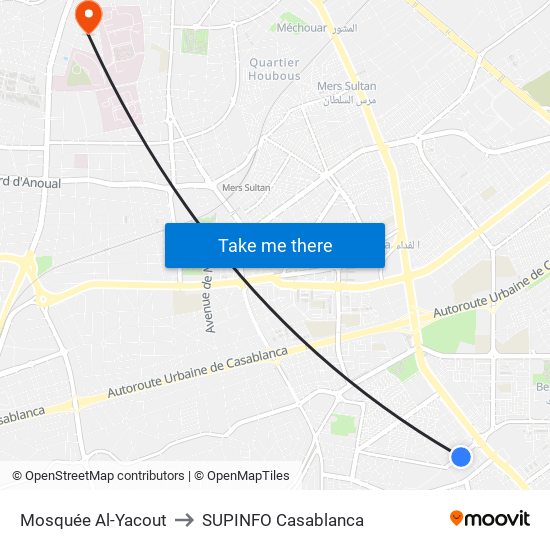 Mosquée Al-Yacout to SUPINFO Casablanca map