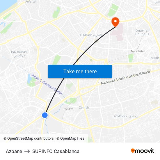 Azbane to SUPINFO Casablanca map