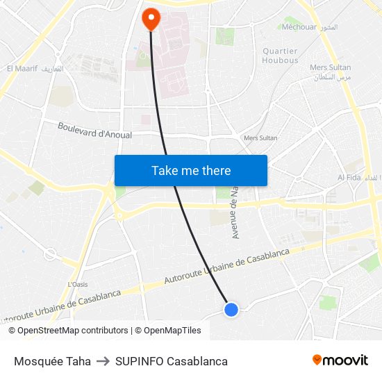 Mosquée Taha to SUPINFO Casablanca map