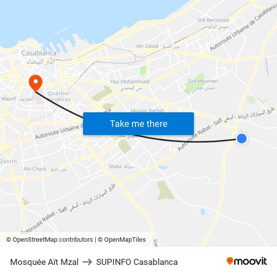 Mosquée Aït Mzal to SUPINFO Casablanca map