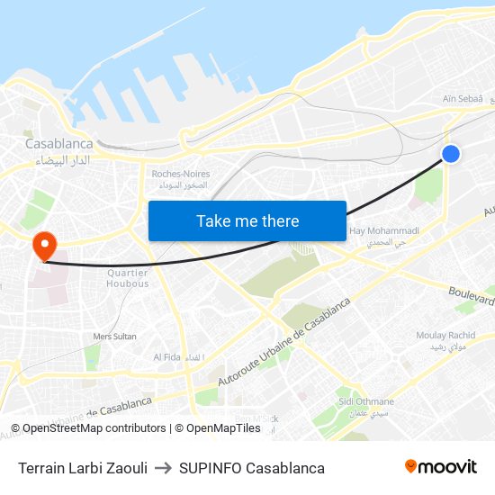Terrain Larbi Zaouli to SUPINFO Casablanca map