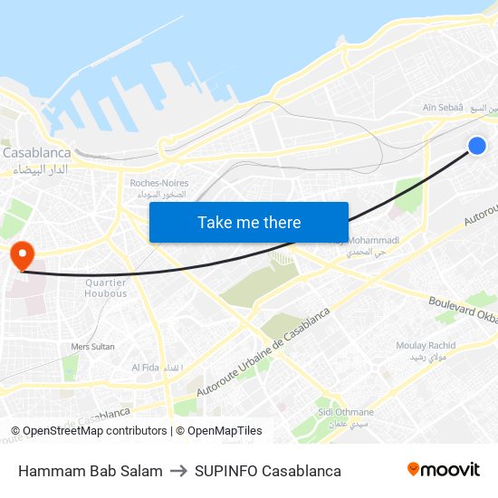 Hammam Bab Salam to SUPINFO Casablanca map