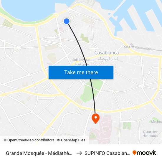 Grande Mosquée - Médiathèque to SUPINFO Casablanca map