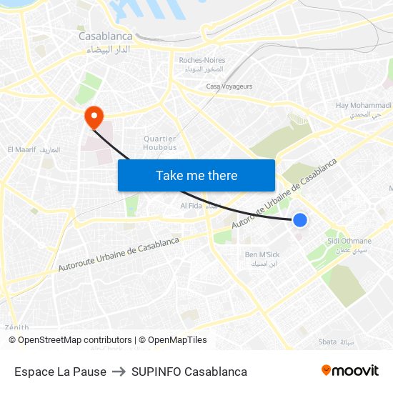 Espace La Pause to SUPINFO Casablanca map