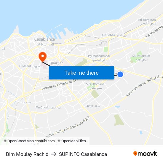 Bim Moulay Rachid to SUPINFO Casablanca map