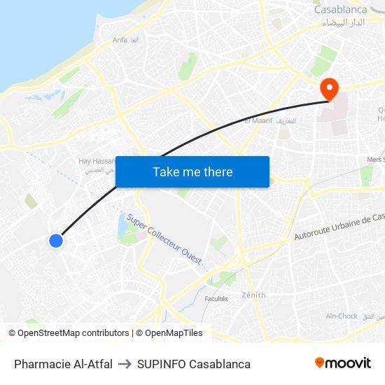 Pharmacie Al-Atfal to SUPINFO Casablanca map