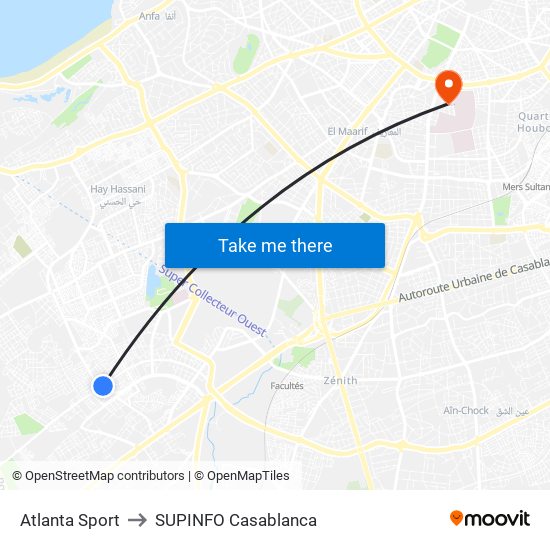 Atlanta Sport to SUPINFO Casablanca map