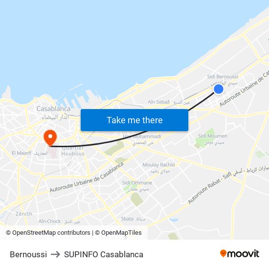 Bernoussi to SUPINFO Casablanca map