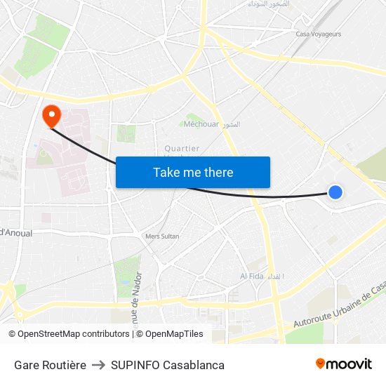 Gare Routière to SUPINFO Casablanca map