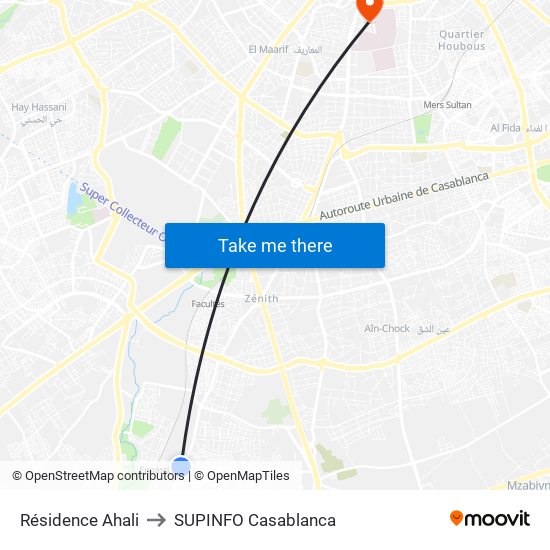 Résidence Ahali to SUPINFO Casablanca map