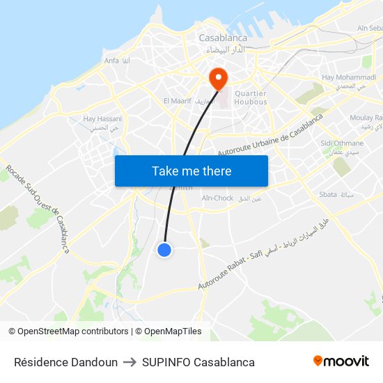 Résidence Dandoun to SUPINFO Casablanca map