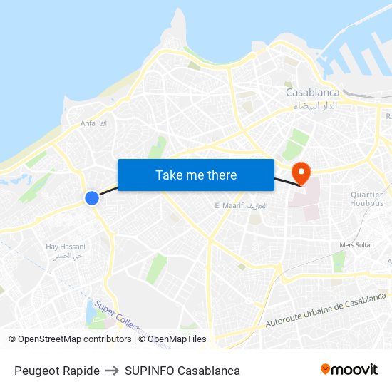 Peugeot Rapide to SUPINFO Casablanca map