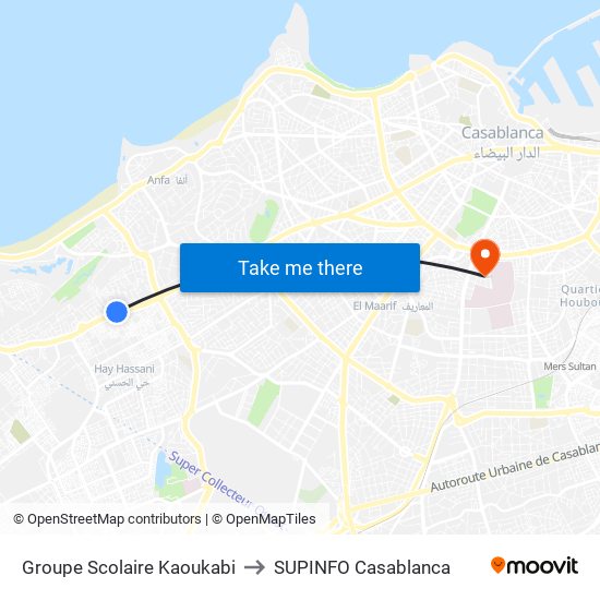 Groupe Scolaire Kaoukabi to SUPINFO Casablanca map