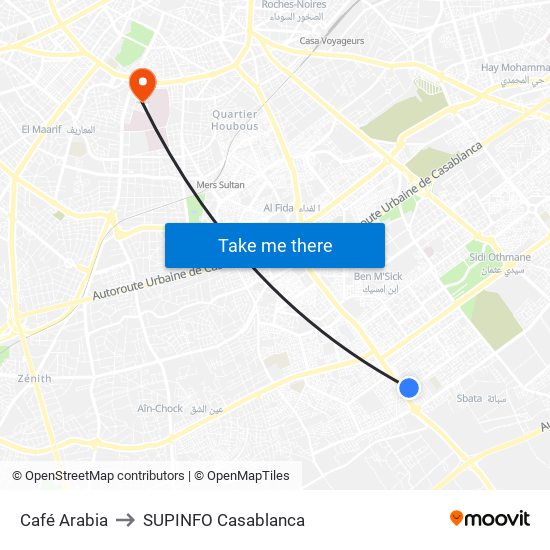 Café Arabia to SUPINFO Casablanca map