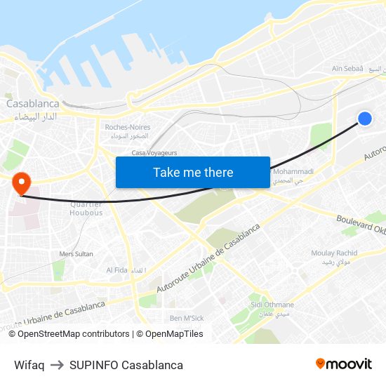Wifaq to SUPINFO Casablanca map