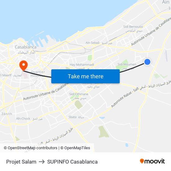 Projet Salam to SUPINFO Casablanca map