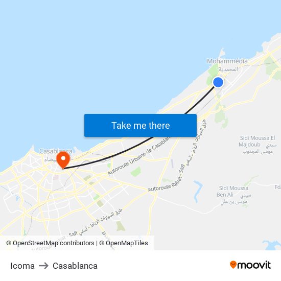 Icoma to Casablanca map