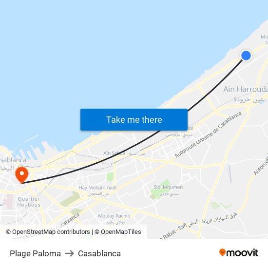 Plage Paloma to Casablanca map