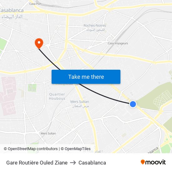 Gare Routière Ouled Ziane to Casablanca map