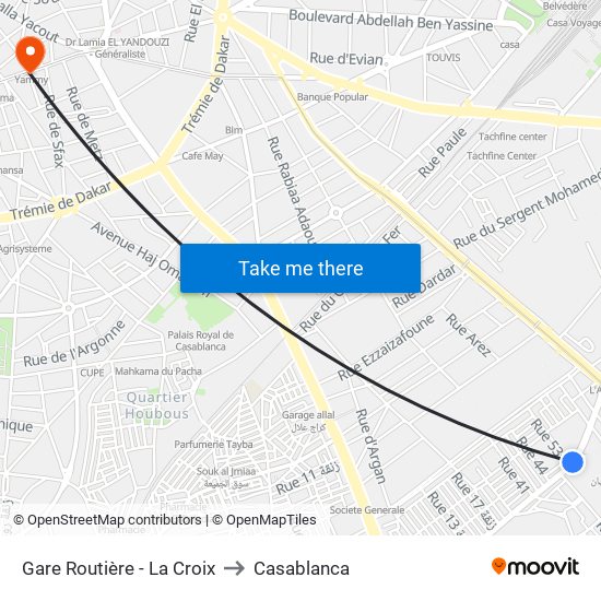 Gare Routière - La Croix to Casablanca map