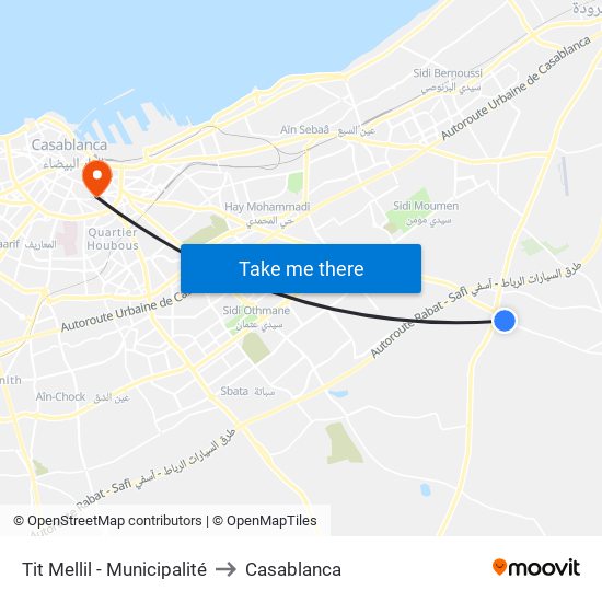 Tit Mellil - Municipalité to Casablanca map