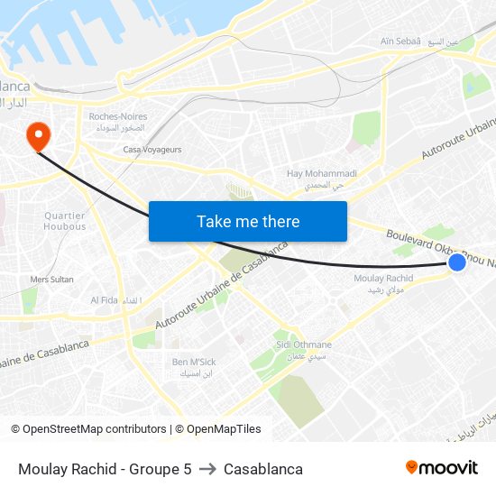 Moulay Rachid - Groupe 5 to Casablanca map