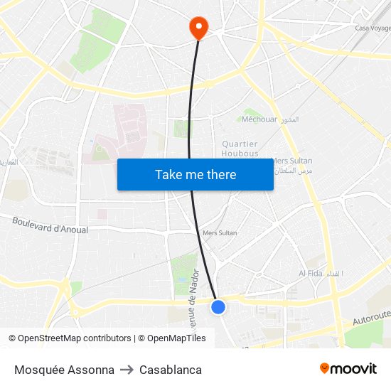 Mosquée Assonna to Casablanca map