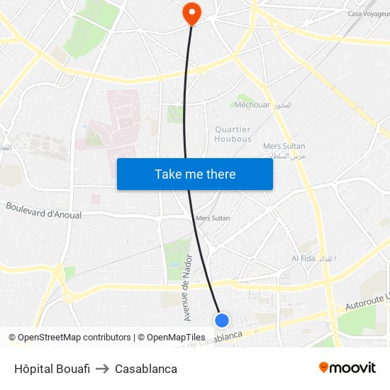 Hôpital Bouafi to Casablanca map