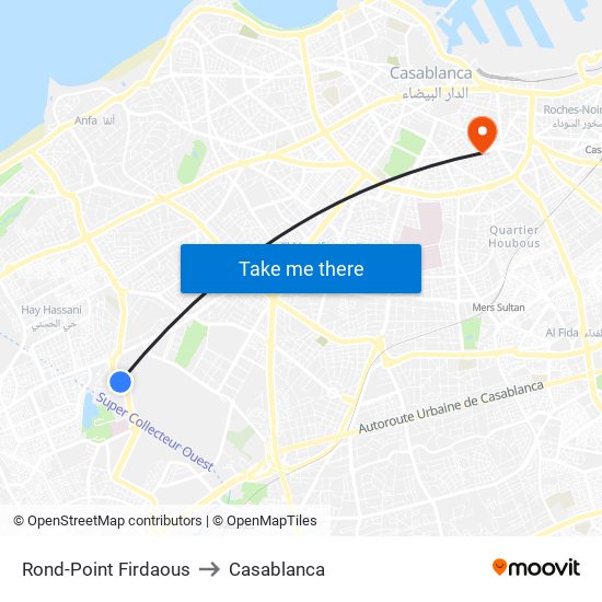 Rond-Point Firdaous to Casablanca map