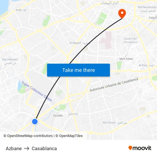 Azbane to Casablanca map