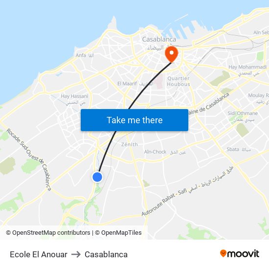 Ecole El Anouar to Casablanca map