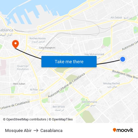 Mosquée Abir to Casablanca map