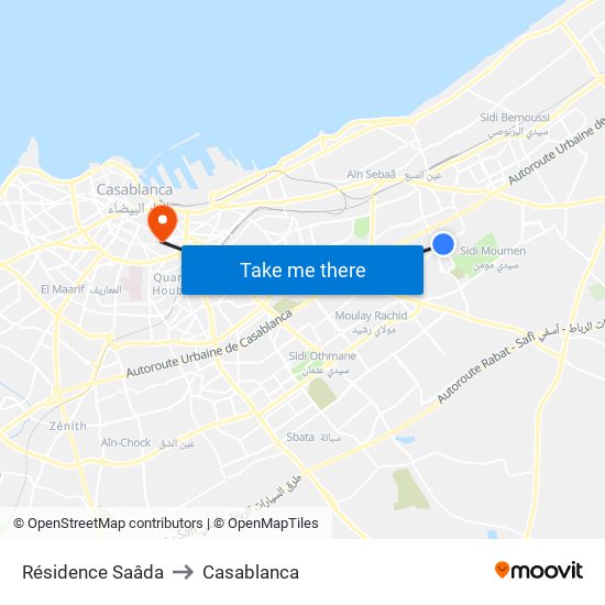 Résidence Saâda to Casablanca map