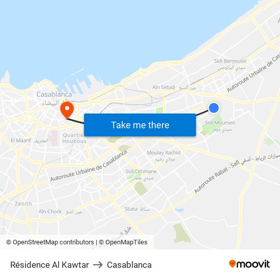 Résidence Al Kawtar to Casablanca map