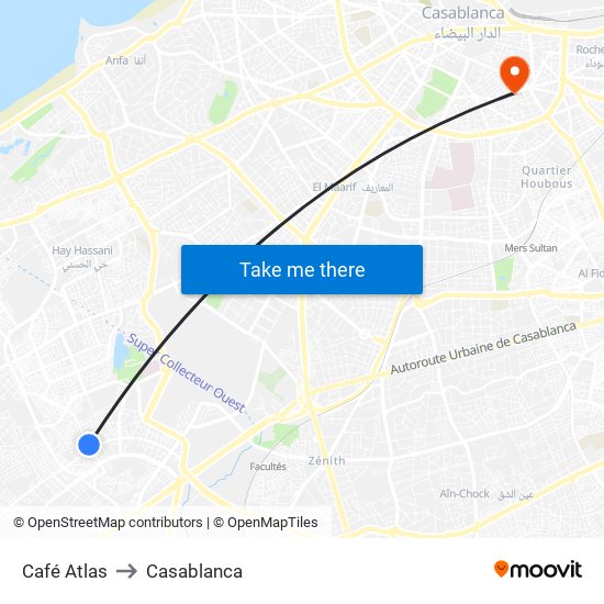 Café Atlas to Casablanca map