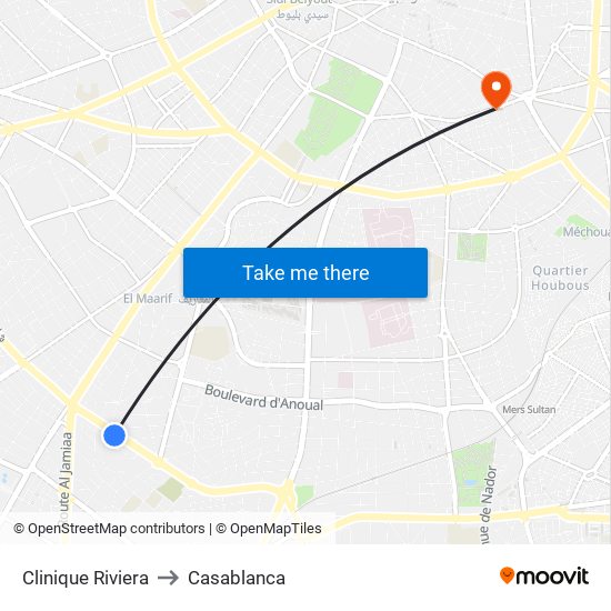 Clinique Riviera to Casablanca map