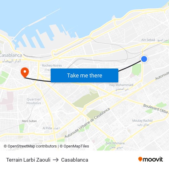 Terrain Larbi Zaouli to Casablanca map