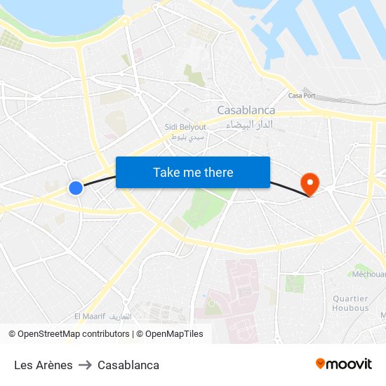 Les Arènes to Casablanca map