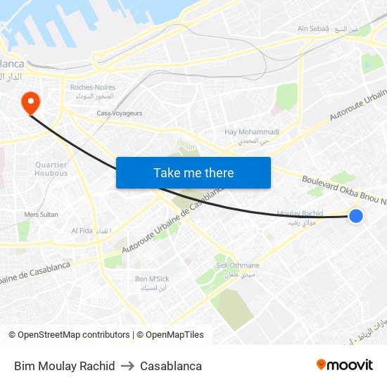 Bim Moulay Rachid to Casablanca map