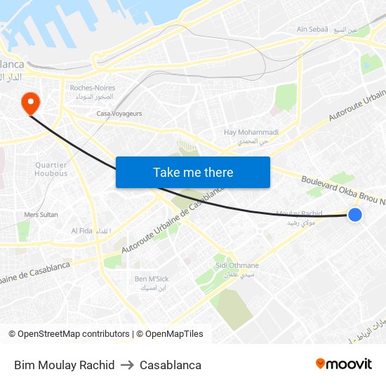 Bim Moulay Rachid to Casablanca map