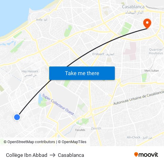 Collège Ibn Abbad to Casablanca map