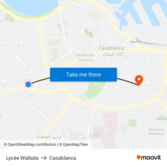 Lycée Wallada to Casablanca map