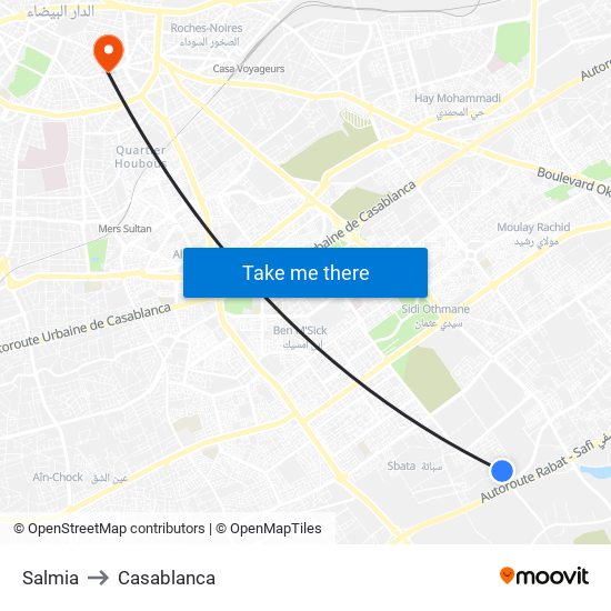 Salmia to Casablanca map